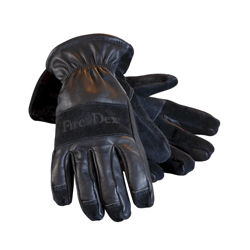 Fire-Dex® Dex-Pro NFPA 1971 Structural Firefighting Gloves are heat- and flame-resistant gloves designed for structural firefighting, featuring reinforced palms, durable outer materials, ergonomic fit, and extended cuffs for wrist and forearm protection.
