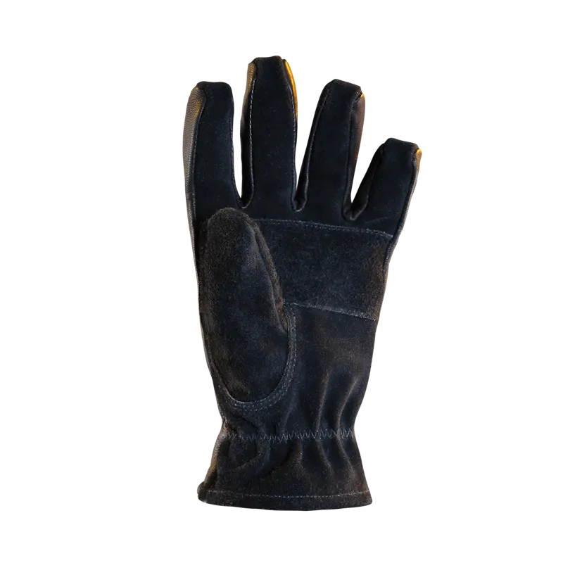 Palm side view of a single Fire-Dex® Dex-Pro NFPA 1971 Structural Firefighting Glove, showing reinforced grip, textured surface, and ergonomic design.
