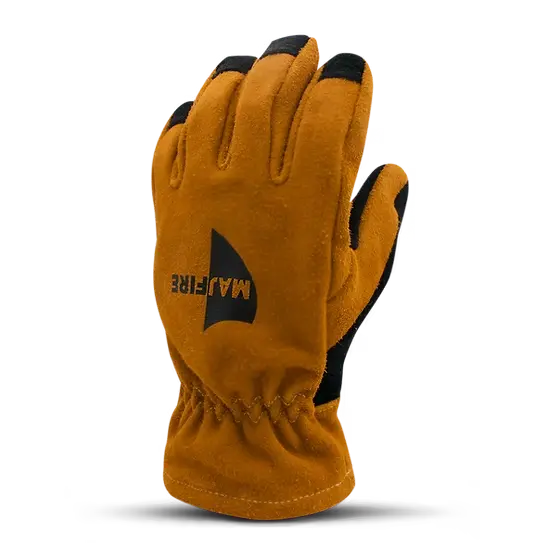 Single MajFire MFA82 glove shown from the backside, highlighting the durable leather shell and reinforced stitching for reliable protection.