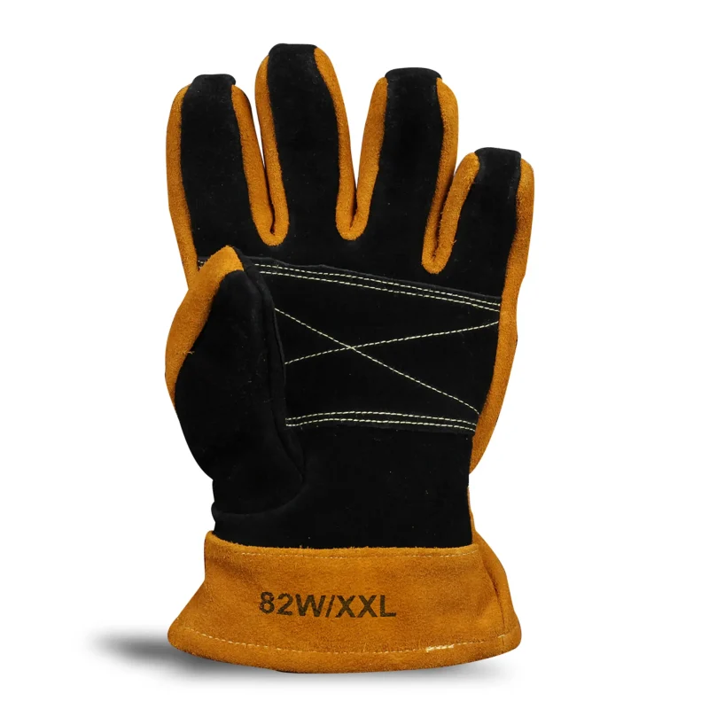 Palm side view of a single Majestic Safety MFA 82 Structural Firefighting Glove – Gauntlet with fingertips bent, highlighting grip texture and reinforced areas.