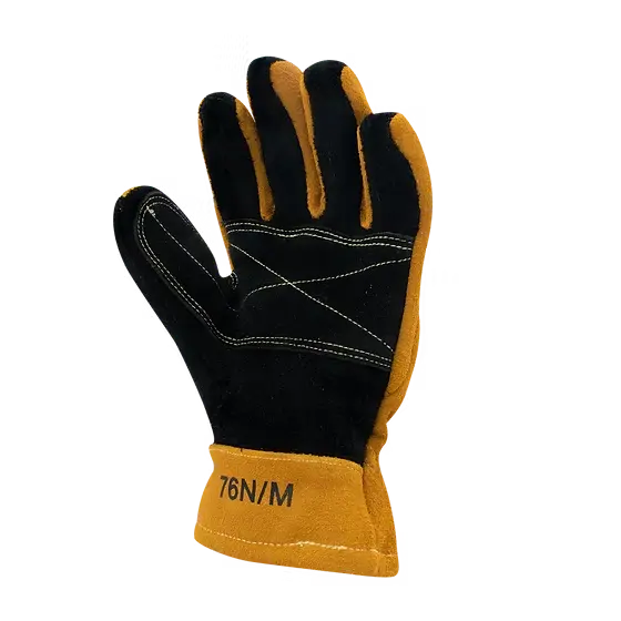 Single MajFire MFA82 glove shown from the palm side, showcasing the heat-resistant leather and ergonomic grip design for improved handling.