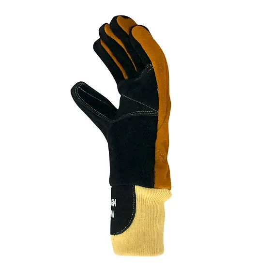Single MajFire MFA83 glove angled palm side view, showing the contoured fit, reinforced palm, and secure wristlet cuff for comfort and safety.