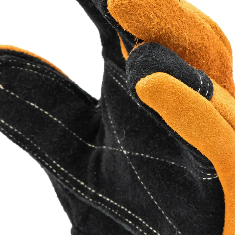 Close-up angled palm side view of a single Majestic Safety MFA 82 Structural Firefighting Glove – Gauntlet with fingertips bent, showing detailed reinforcement, flexibility, and protective stitching.