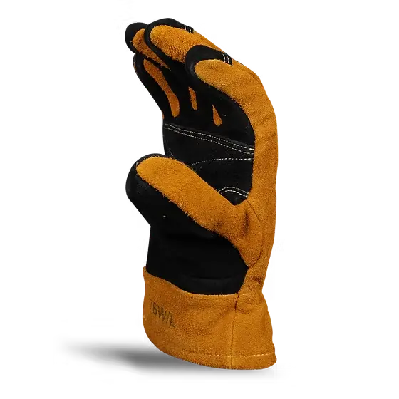 Single MajFire MFA82 glove angled palm side view, showing the contoured fit and secure gauntlet cuff for comfort and protection.