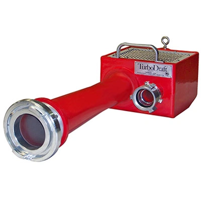 Schutte & Koerting 5″ TurboDraft Unit is a high-capacity portable water transfer device that uses a fire pump’s pressure to draft and move large water volumes from static sources for firefighting operations.