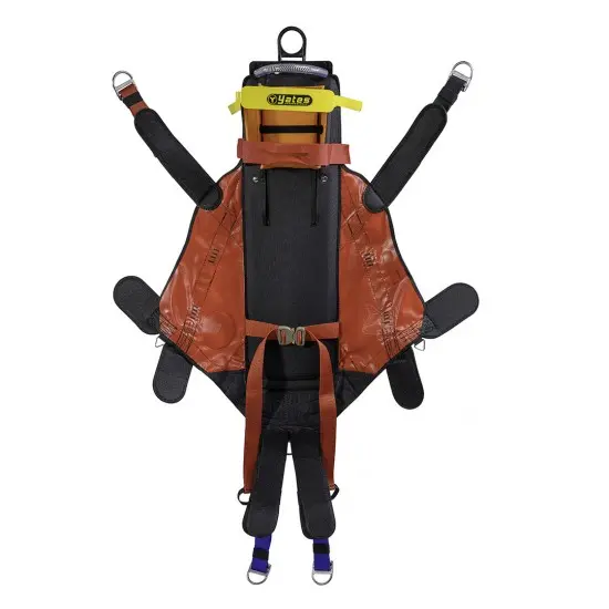 Back view of the Yates Professional™ 900WT Yates Spec Pak with shoulder straps open, highlighting the adjustable harness for a secure and comfortable firefighter fit.