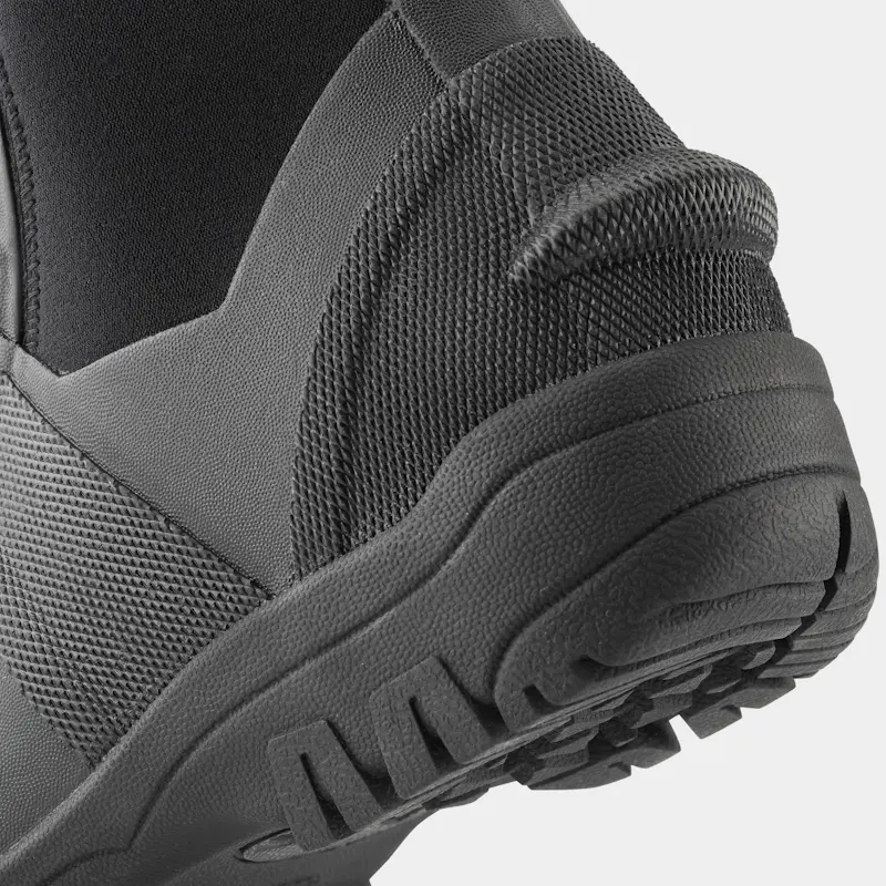 Closeup of a single NRS ATB Wetshoe from the back left side, focusing on the reinforced heel and textured sole area.