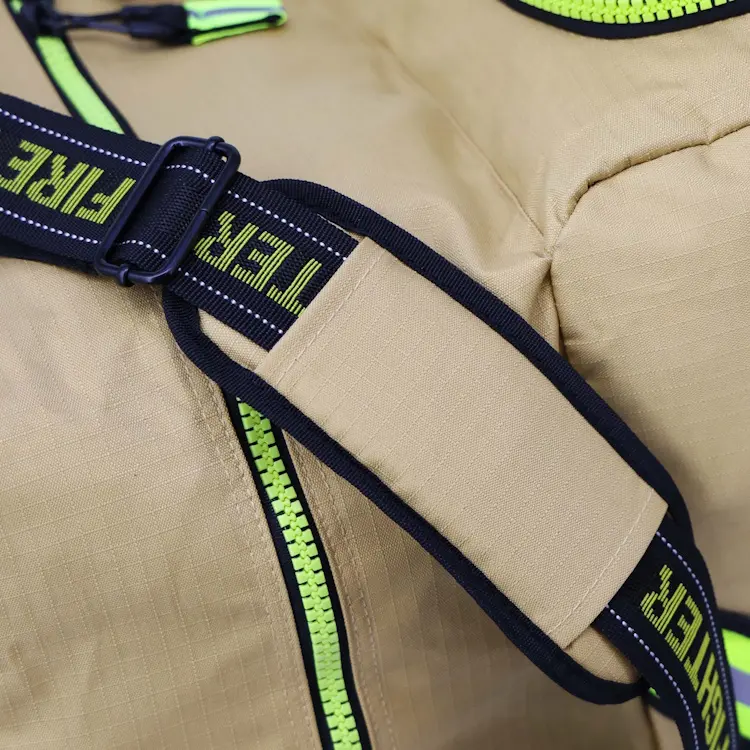 Close-up of the carrying strap on the Lightning X LXFB10XT 3XL Ripstop Turnout Gear Bag, designed for secure and comfortable transport.