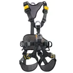 Petzl® AVAO® BOD FAST Harness International Version shown back view, highlighting the reinforced dorsal attachment point and breathable padding for secure and comfortable wear during rope access and fall protection.