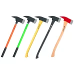 Leatherhead Tools® Pick Head Axe in HiViz Lime, HiViz Orange, Yellow, Red, and Black variants displayed side by side, highlighting their rugged construction and vibrant color options for high visibility and durability.