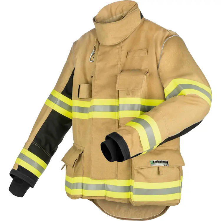 Lakeland® Stealth Premium Turnout Coat, designed with advanced flame-resistant materials, reinforced elbows, and moisture barriers to provide firefighters with maximum protection and comfort.