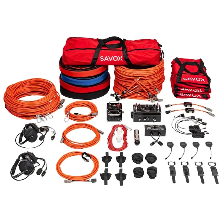 Savox Hardline USAR Task Force Kit M components neatly laid out, displaying all specialized tools for urban search and rescue operations.