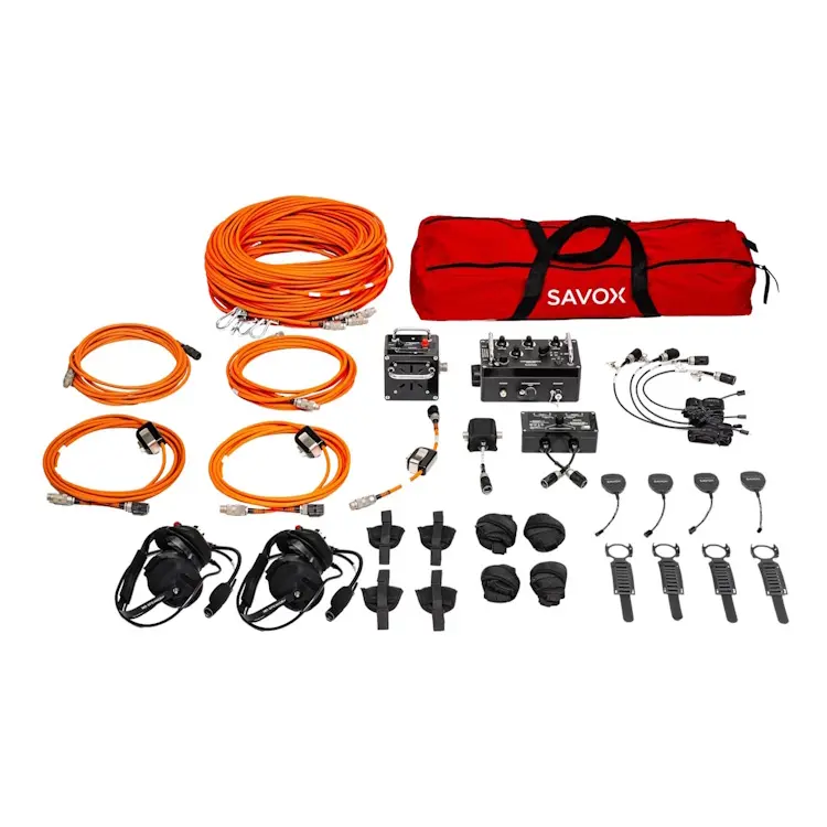 Savox Hardline Rescue Kit 5 with Power Talk Box components neatly laid out, featuring all essential tools and communication equipment for efficient rescue operations.