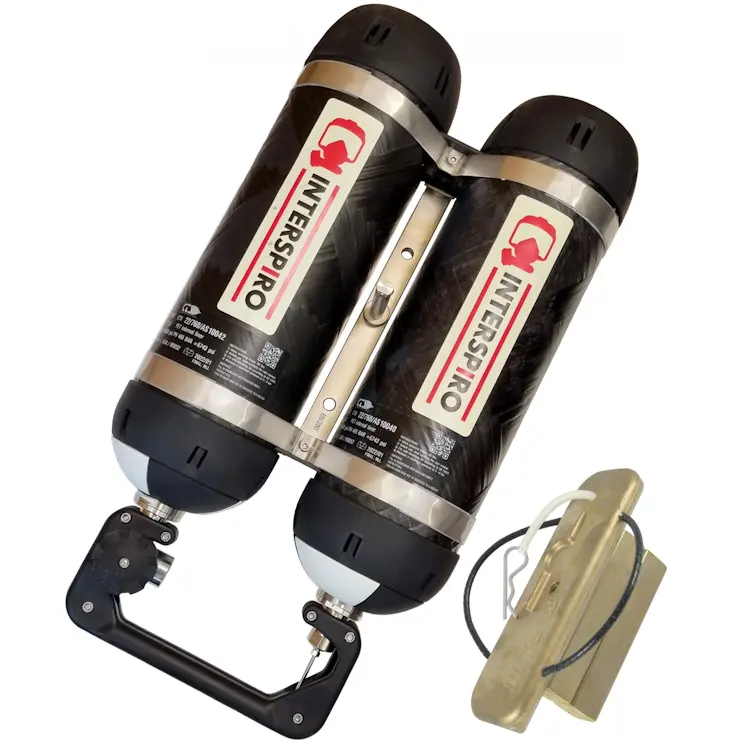 Interspiro™ Divator Pro Pack, 2 x 7.2 L, is a high-capacity twin-cylinder system designed for extended underwater breathing and enhanced safety in professional diving.