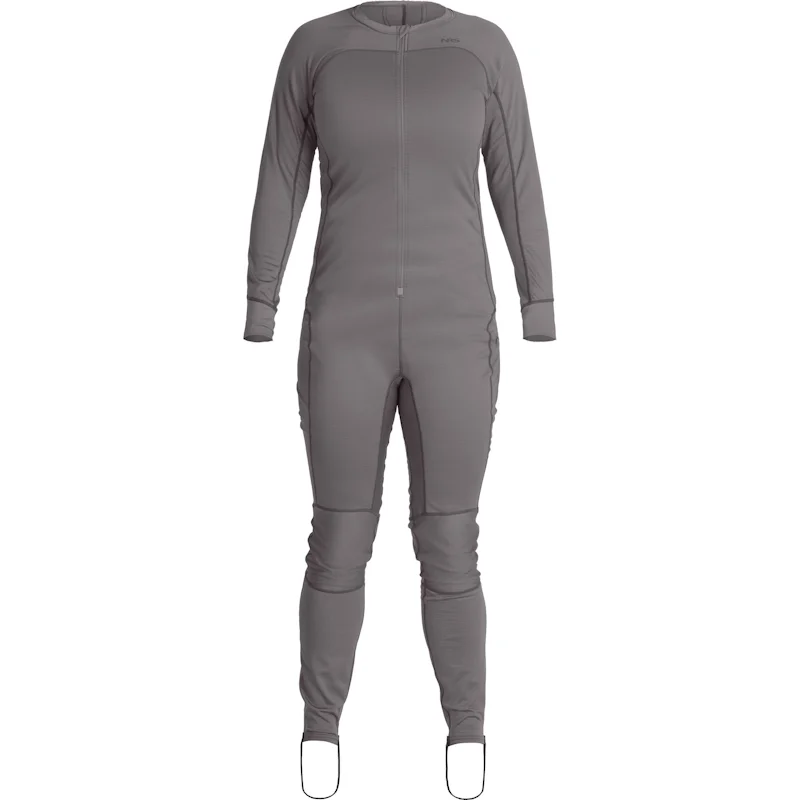 NRS Women’s Lightweight Union Suit, a breathable one-piece layering base designed for cool-weather paddling, featuring soft moisture-wicking fabric, four-way stretch, and a convenient full-length zipper with dropseat for easy wear and comfort.
