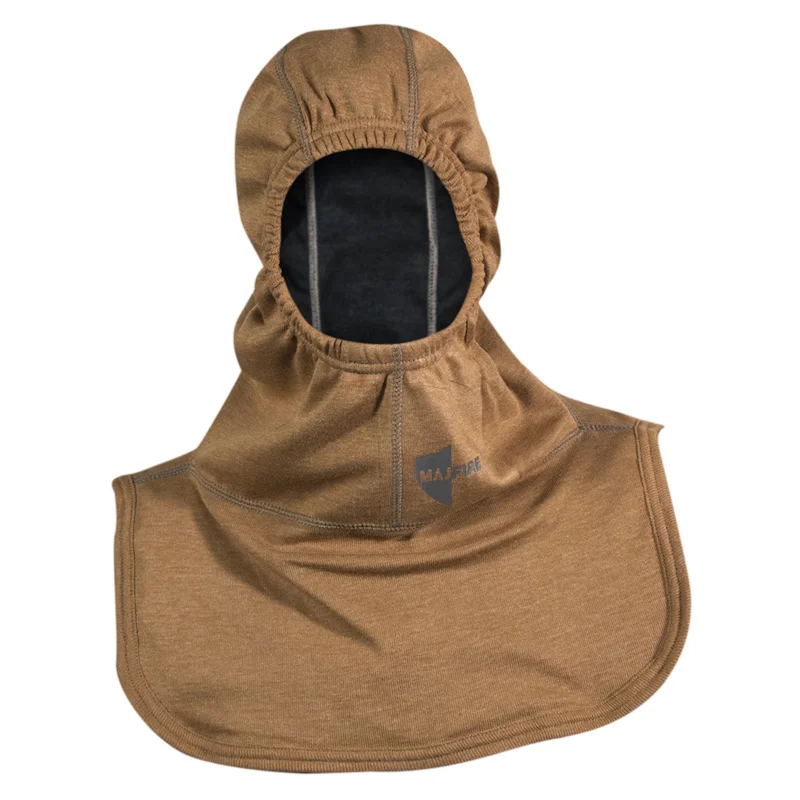 MajFire HALO NB Tan Particulate Hood designed for firefighter protection, featuring advanced particulate-blocking fabric and a comfortable, contoured fit for maximum safety and breathability.