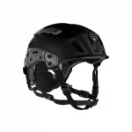 Front right side view of the Team Wendy SAR Tactical Helmet in black showing its design, adjustable straps, and tactical features.
