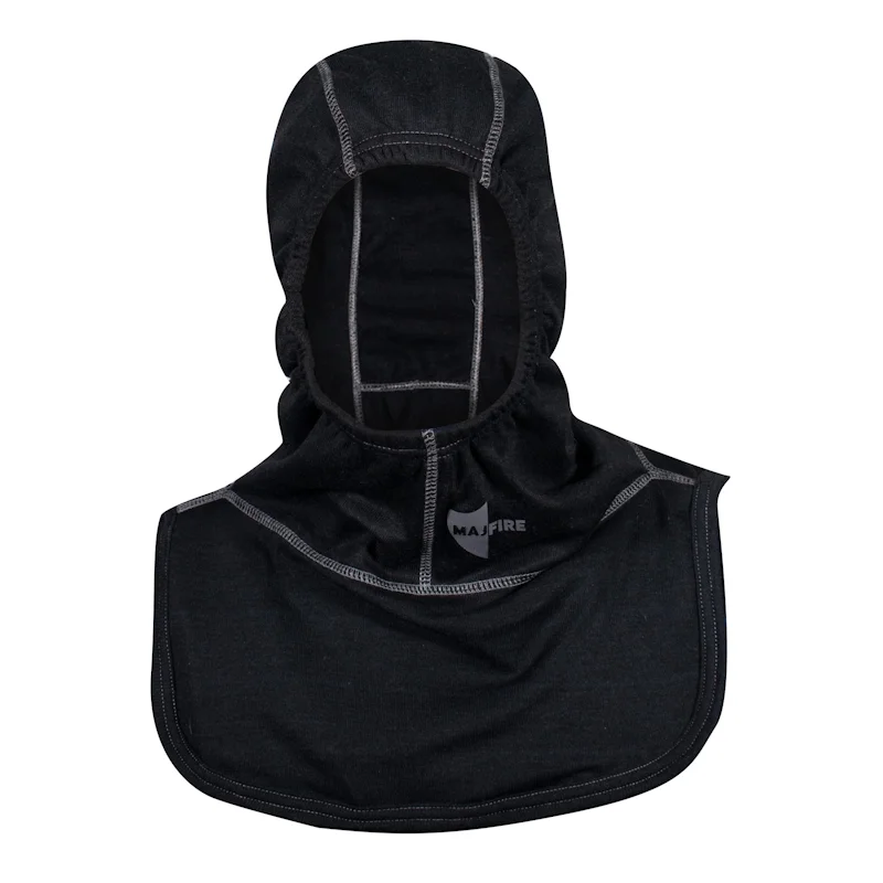 MajFire HALO NB Black Particulate Hood designed for firefighter protection, featuring advanced particulate-blocking fabric and a comfortable, contoured fit for maximum safety and breathability.