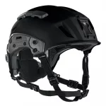 Front right side view of the Team Wendy SAR Tactical Helmet in black showing its design, adjustable straps, and tactical features.