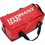 R&B Fabrications 442RD Hydrant Bag with a bright red, heavy-duty design featuring reinforced handles and organized compartments, built for quick access and transport of hydrant tools during firefighting operations.