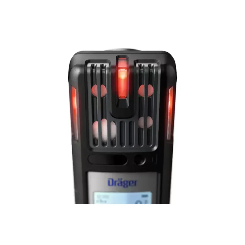 Close-up of the top of the Dräger X-am® 2800 Multi-Gas Detector showing a red warning light illuminated above the sensor area.
