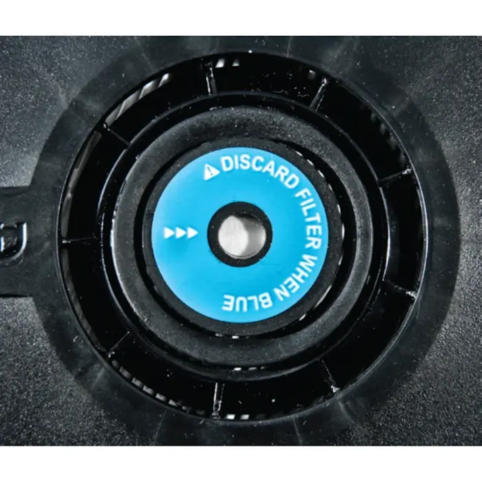 Closeup view of the Avon Protection CTCF50 Riot Agent Filter status indicator showing a white center, indicating the filter is still safe to use and not to discard yet.