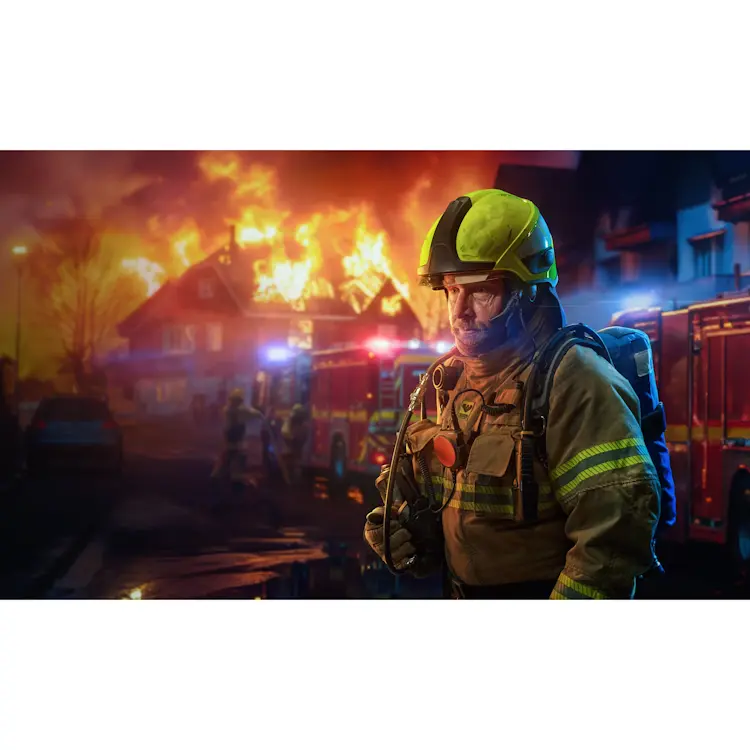 Savox C-C440 Push to Talk Unit in use, worn by a firefighter for hands-free, reliable communication during emergency response.