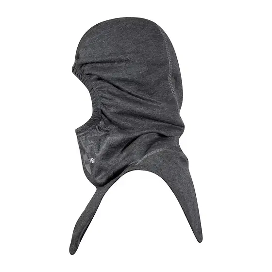 Side view of the MajFire HALO NB Grey Particulate Hood, showing its contoured design and extended coverage for superior firefighter protection.