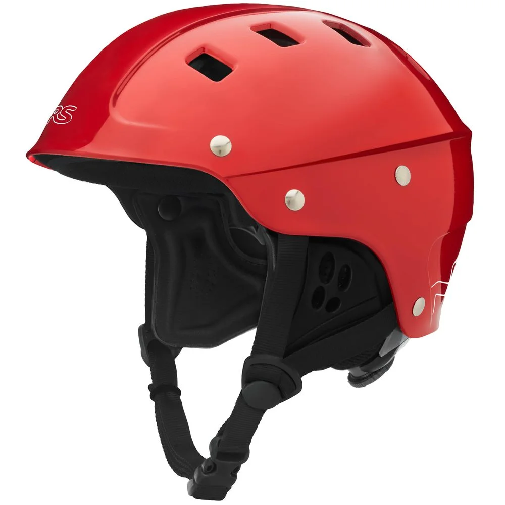 Left side view of the NRS Chaos Side Cut Helmet – Closeout, featuring reduced ear coverage for increased hearing, a durable ABS shell, and ventilation for comfortable, impact-resistant whitewater safety.