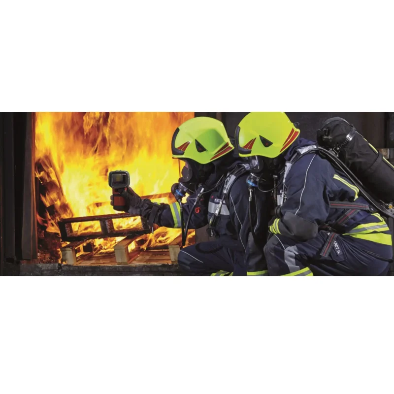 Avon Protection Mi-TIC S Firefighter Thermal Imaging Camera in use by a firefighter, providing clear thermal visuals to detect heat sources and improve safety in smoke-filled environments.