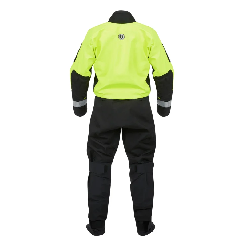 Back view of Mustang Survival® Sentinel™ Series Water Rescue Dry Suit highlighting durable waterproof fabric and reinforced stitching designed for rugged rescue operations.