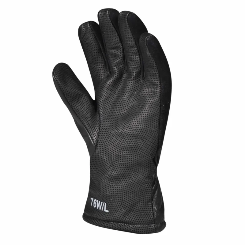 Angled side view of a single Majestic Safety MFA72 glove focusing on the palm side with durable leather and ergonomic design for comfortable handling.