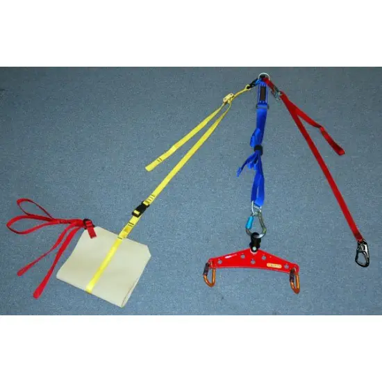 All kit contents of the Yates Professional™ 900WT Yates Spec Pak with 905WT Lifting Bridle neatly laid out, including the spreader bar, lifting bridle, hardware, and webbing for comprehensive rescue and rigging setups.