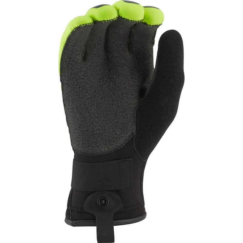 Single NRS Reactor Rescue Glove showing the palm side, featuring Kevlar® reinforcement and textured grip surfaces for handling rope and gear in wet rescue conditions.