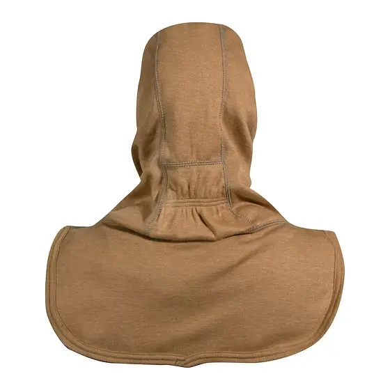 Back view of the MajFire HALO NB Tan Particulate Hood, highlighting the full-coverage fit and ergonomic shape for enhanced comfort and particulate protection.