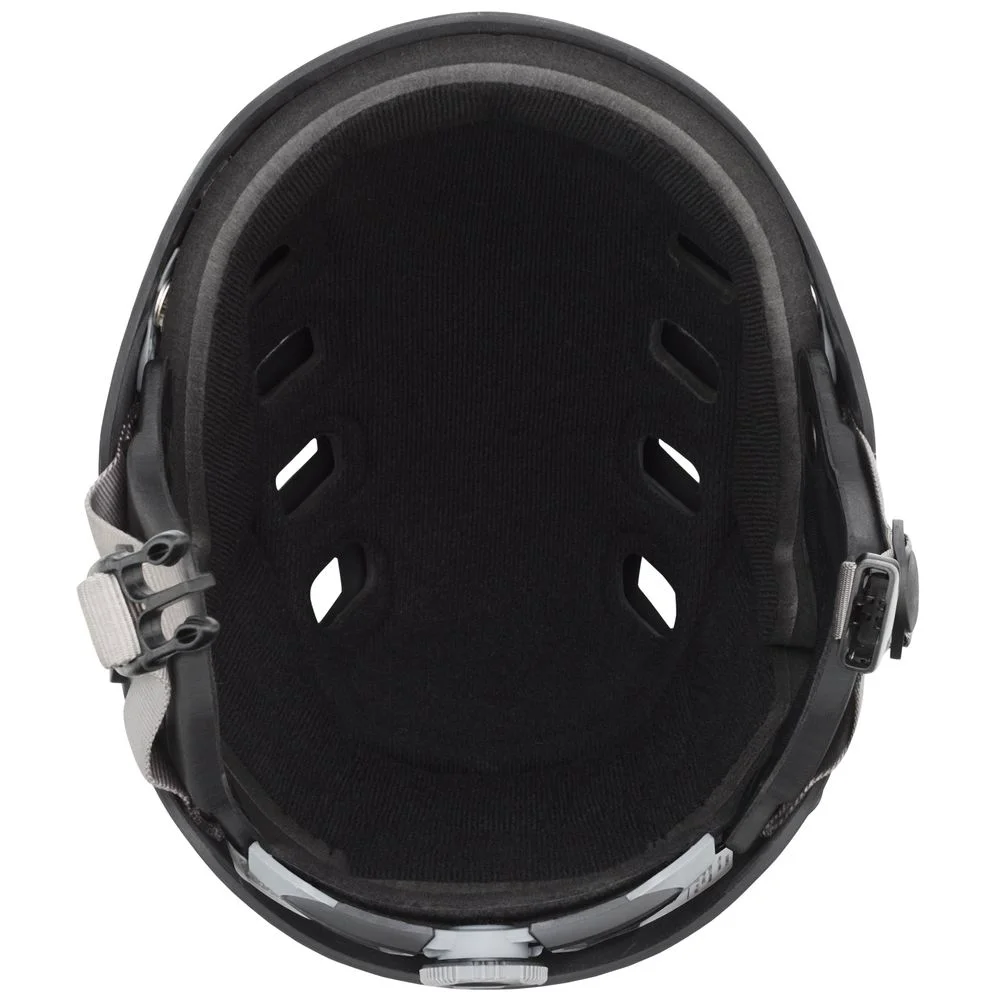 Under view of the NRS Chaos Side Cut Helmet – Closeout, showing the durable ABS shell, ventilation ports, and interior padding designed for comfortable, impact-resistant whitewater safety.