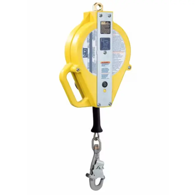 Front view of the 3M™ DBI-SALA® Ultra-Lok™ Self Retracting Lifeline with 50 ft galvanized steel cable, highlighting its durable design for reliable fall protection.