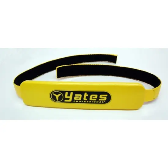 Closeup of the Yates Professional™ 900WT Yates Spec Pak’s branded Velcro strap featuring durable stitching and secure fastening for organized gear management.