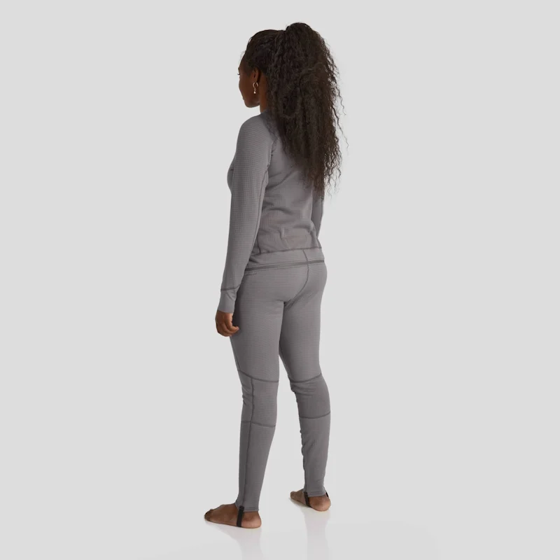 Back side view of a woman wearing the NRS Women’s Lightweight Union Suit, highlighting the ergonomic paneling and discreet dropseat feature.