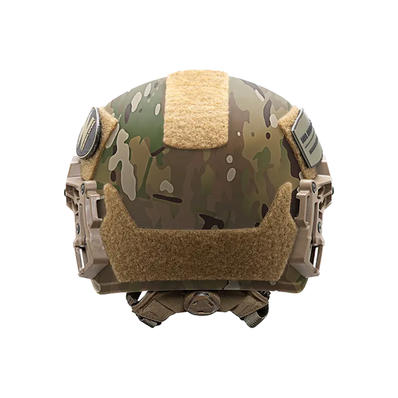 Back-side view of the Team Wendy® EXFIL® Ballistic SL Helmet in Multicam®, showing the retention system, rear rails, and durable finish for full-coverage ballistic protection.