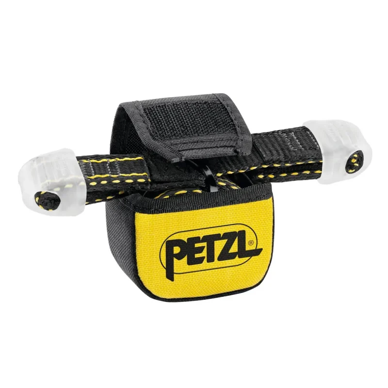 Petzl® ABSORBICA® Energy Absorber standing upright, clearly showing its compact design and attachment points for use in fall arrest systems.