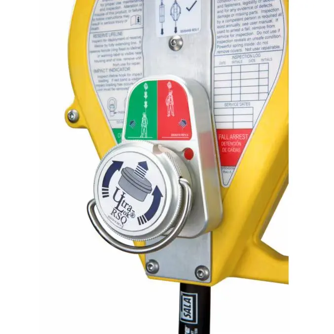 Close-up back view of the adjustment knob on the 3M™ DBI-SALA® Ultra-Lok™ Self Retracting Lifeline, showing detailed features for precise fall protection settings.