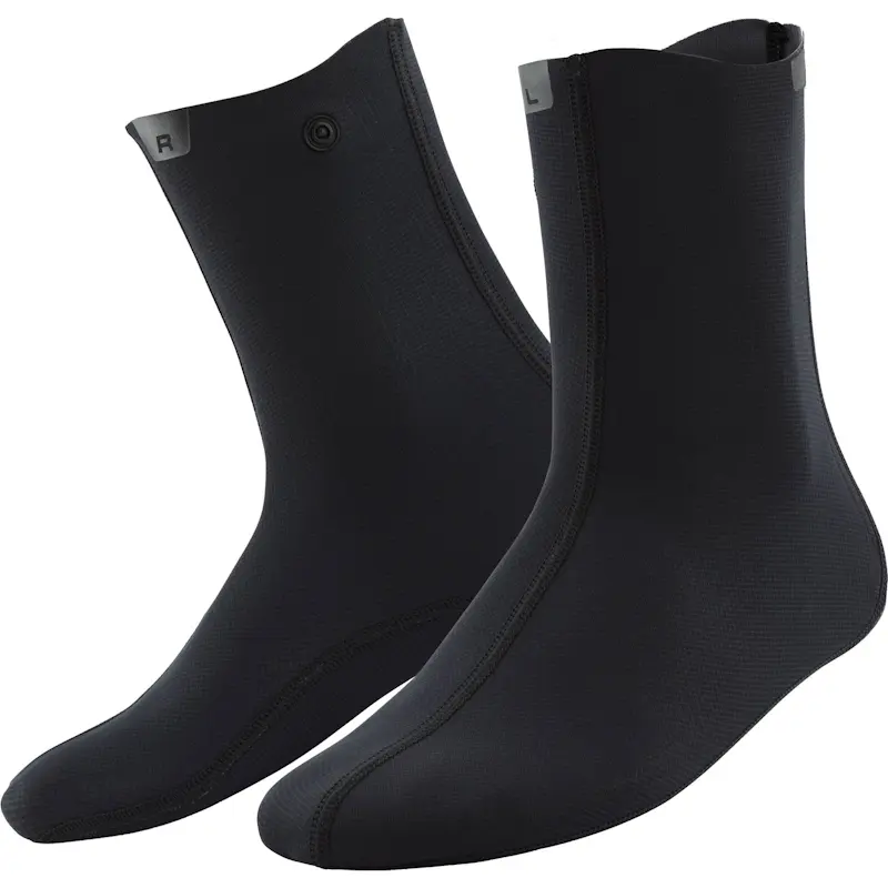 Pair of NRS HydroSkin 0.5 Wetsocks front left side view, showing both socks’ shape and flexible neoprene material.