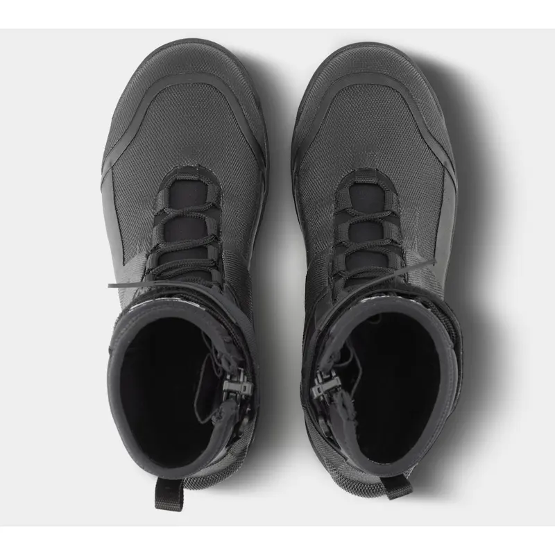 Top view of a pair of NRS Workboot Wetshoes, showing the sturdy neoprene uppers and secure closure system.