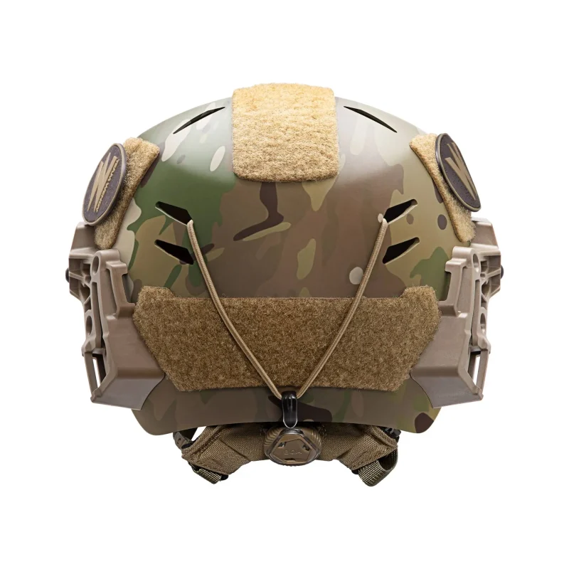 Back view of Team Wendy® EXFIL® Carbon Bump Helmet in MultiCam pattern showing durable shell and modular accessory mounting points.