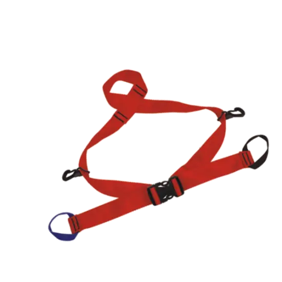 Closeup of the red strap included with the Yates Professional™ 900WT Yates Spec Pak, featuring heavy-duty webbing and secure stitching for reliable load support and rigging.