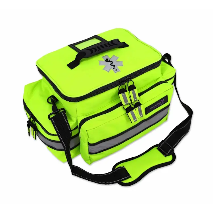 Lightning X LXMB25 fluorescent yellow variant medium-sized first responder EMT bag designed for organized, quick-access storage of emergency medical supplies.