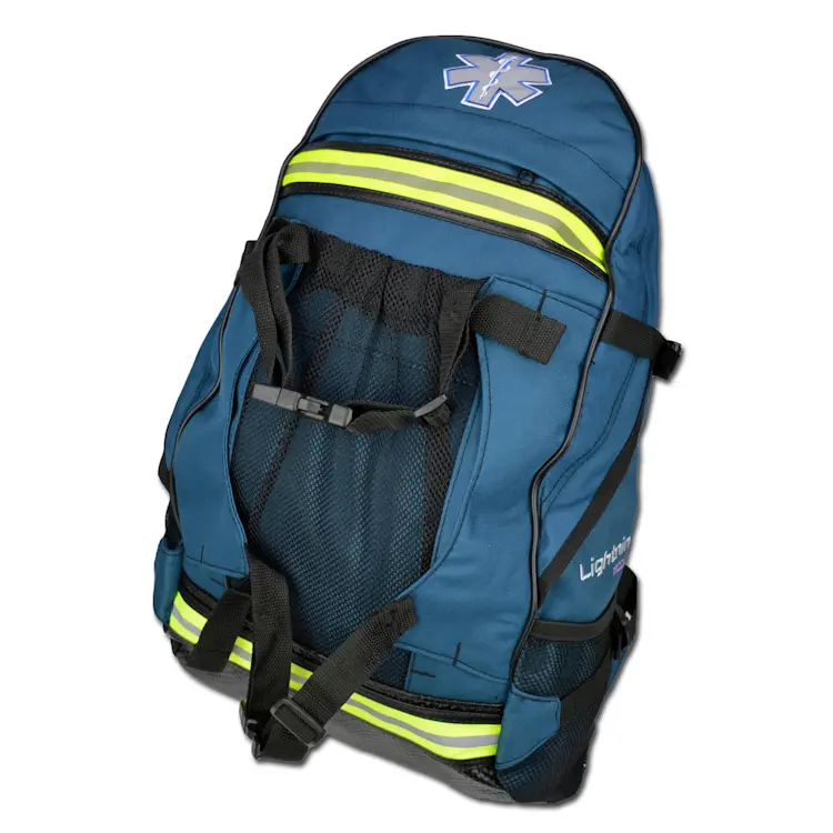 Lightning X LXMB40 navy blue variant first responder EMT backpack featuring spacious compartments and durable construction for efficient emergency medical response.