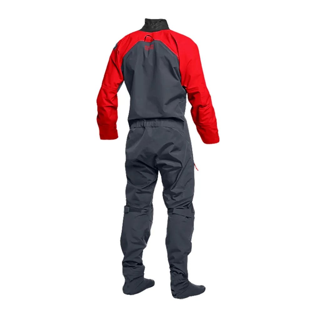 Mustang Survival® Men’s Hudson CCS Dry Suit in Admiral Red, back side view showing reinforced back panels, seam construction, and bright red color optimized for safety.