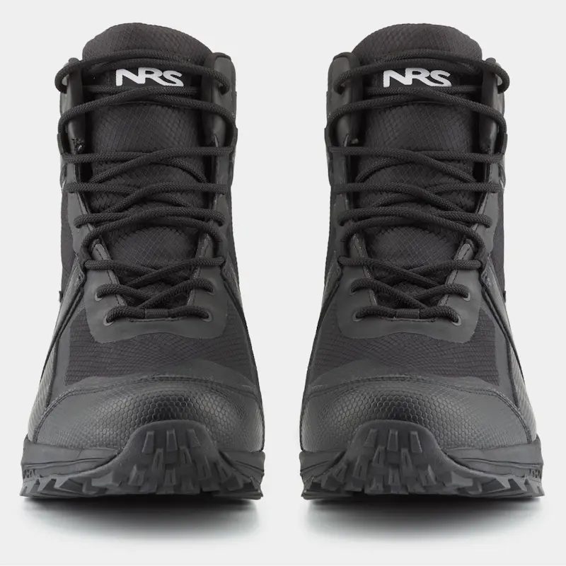 Front view of a pair of NRS Storm Boots, highlighting the reinforced toe areas and secure closure system.